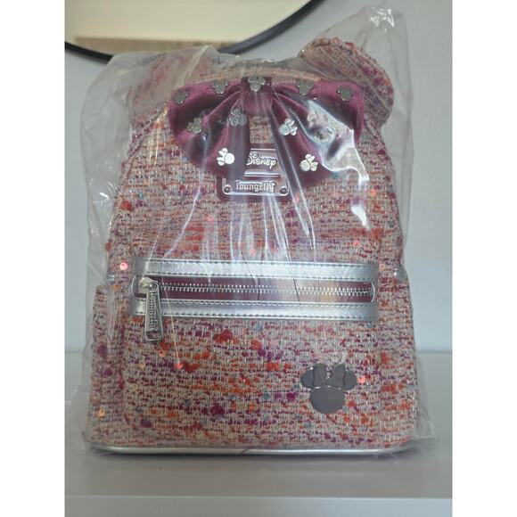 Loungefly Pink Bouclé Fabric Minnie Mouse Ears Mini Backpack | NWT main image 6